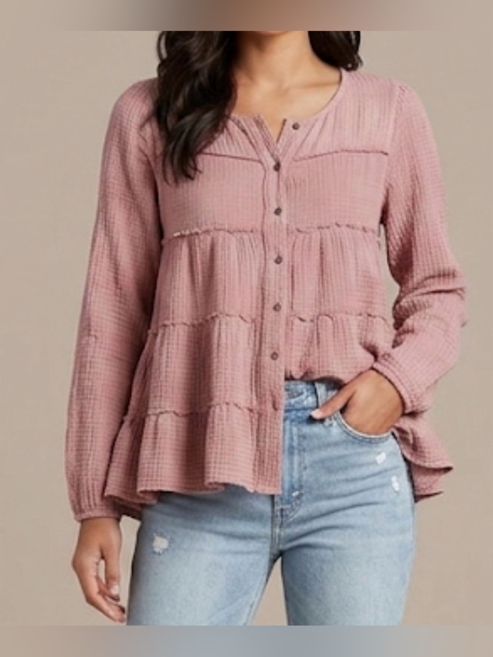 Easel Gauze Button Up Blouse, Size S